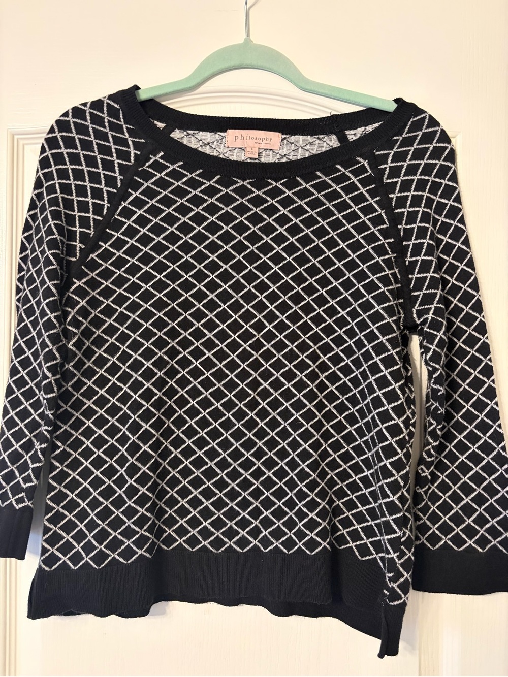 Philosophy Black and White Diamond Knit Pullover